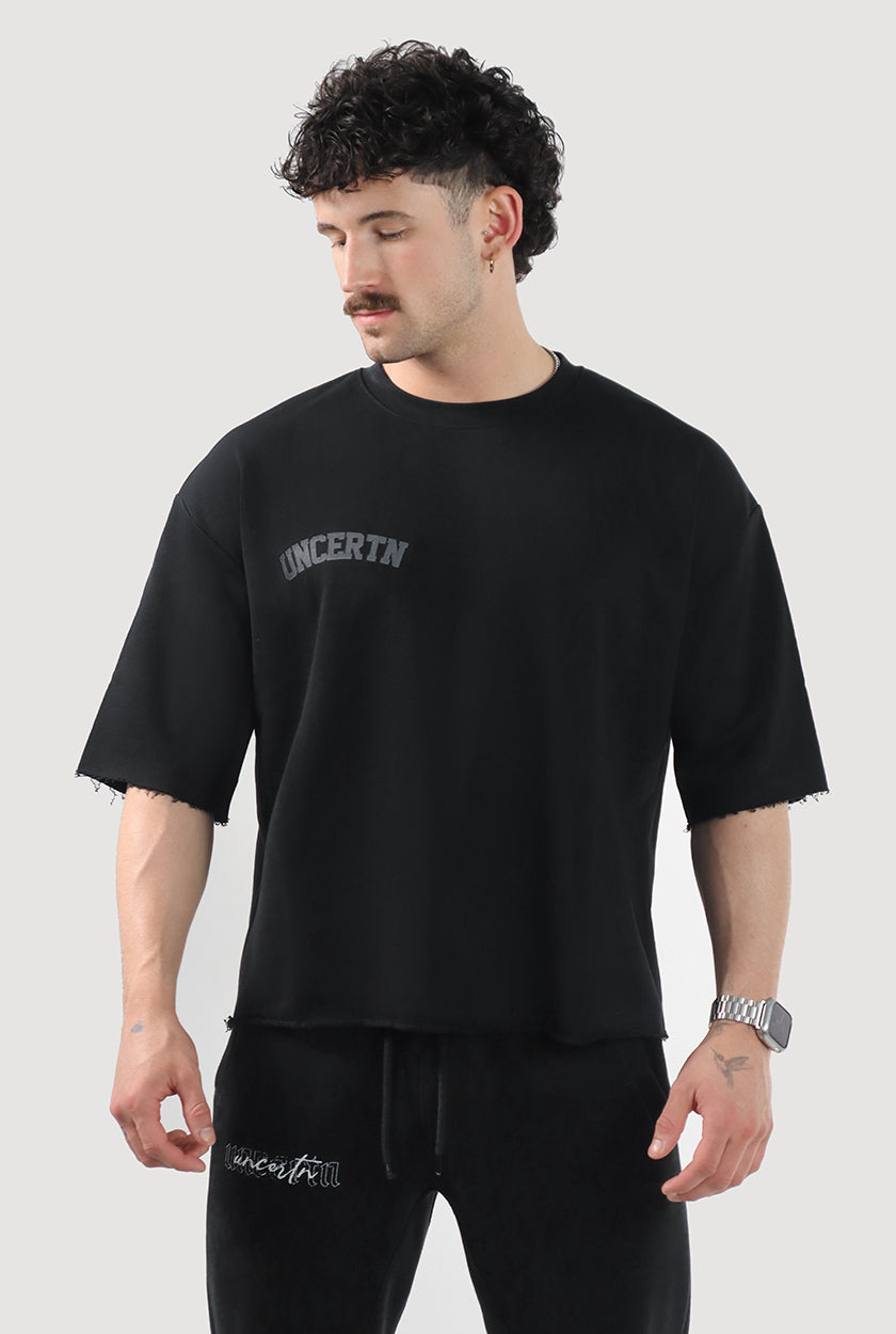 UC055 Apex Raw Hem Boxy Tee - Black