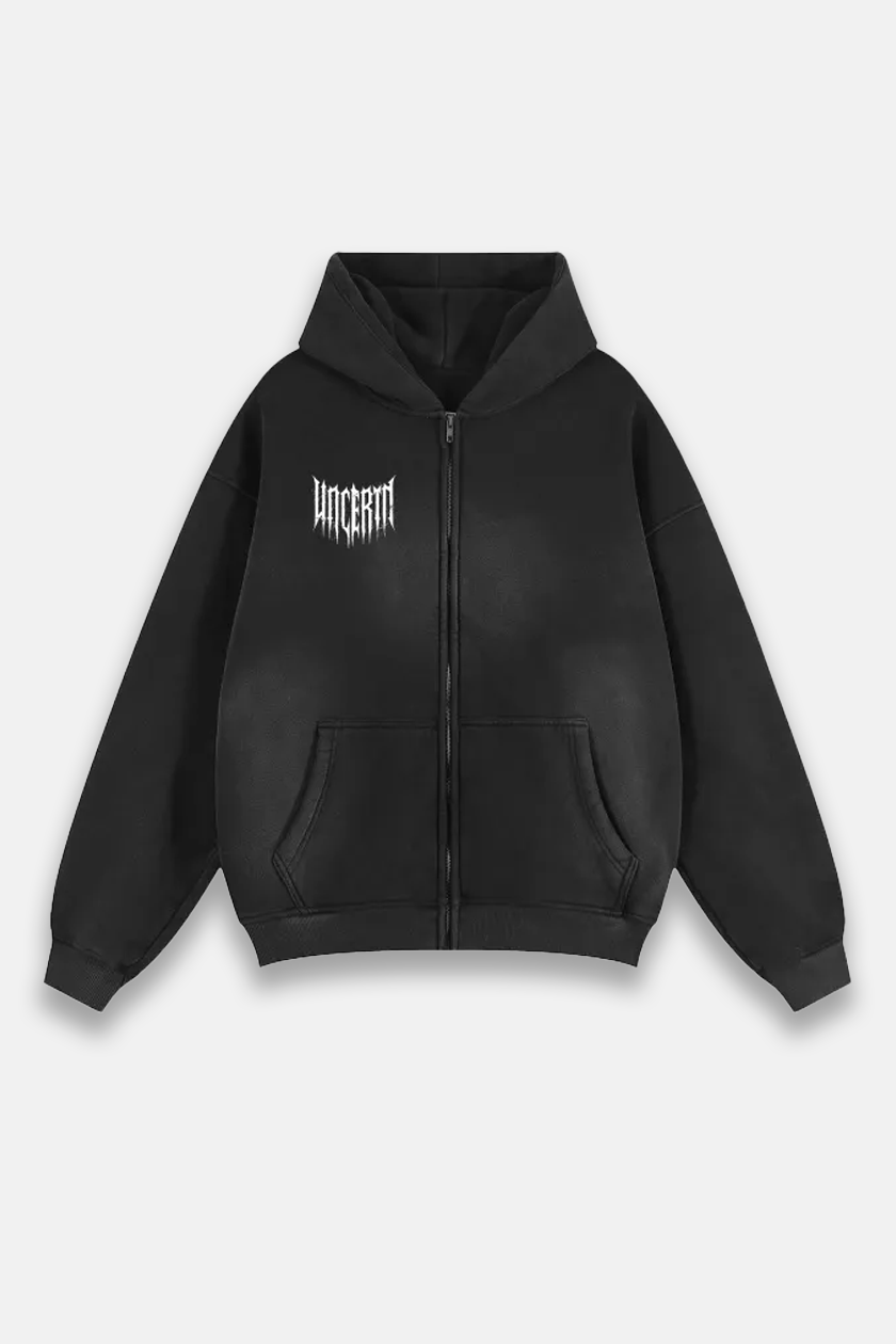 UC022 Envy Oversized Zip Up - Black Stone Wash