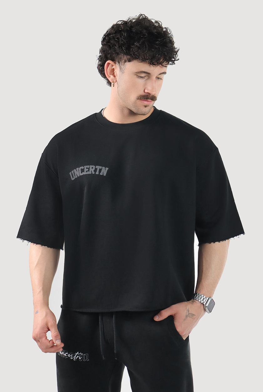 UC055 Apex Raw Hem Boxy Tee - Black
