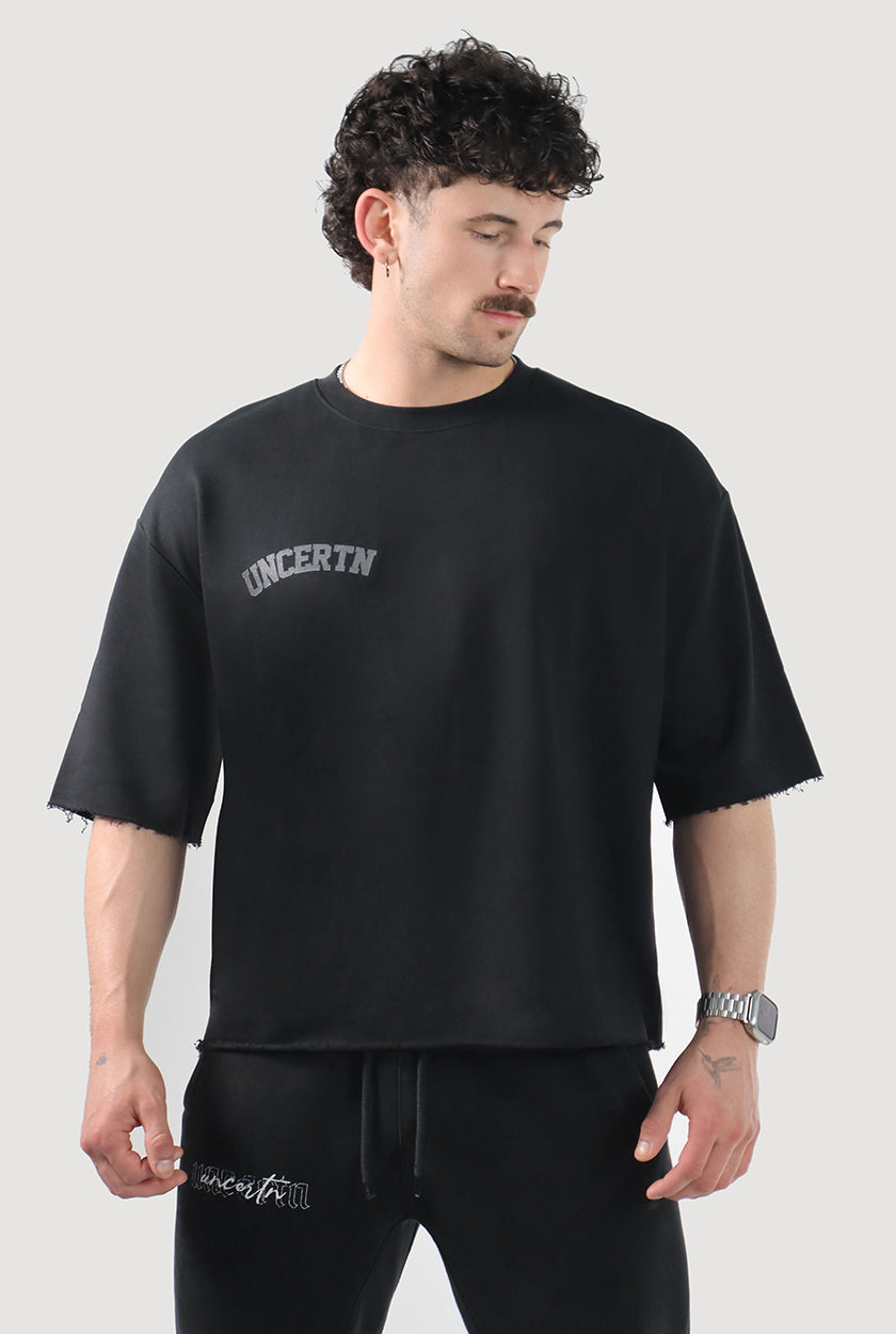 UC055 Apex Raw Hem Boxy Tee - Black